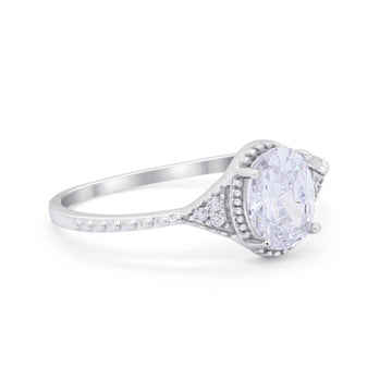 Oval Art Deco Engagement Bridal Ring Simulated Cubic Zirconia 925 Sterling Silver